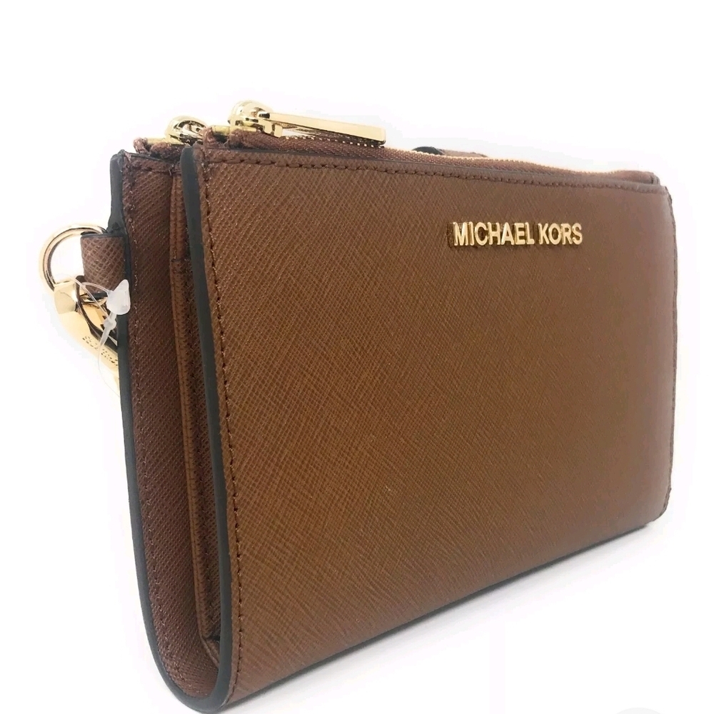 Michael Kors Jet Set Saffiano Leather Double Zip Wristlet - Luggage Brown - $258